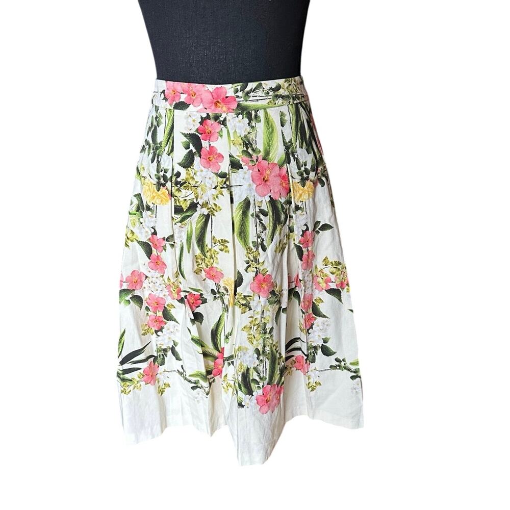 Talbots Floral Pleated A-Line Skirt Navy Romantic Midi Cottagecore Size 12P
